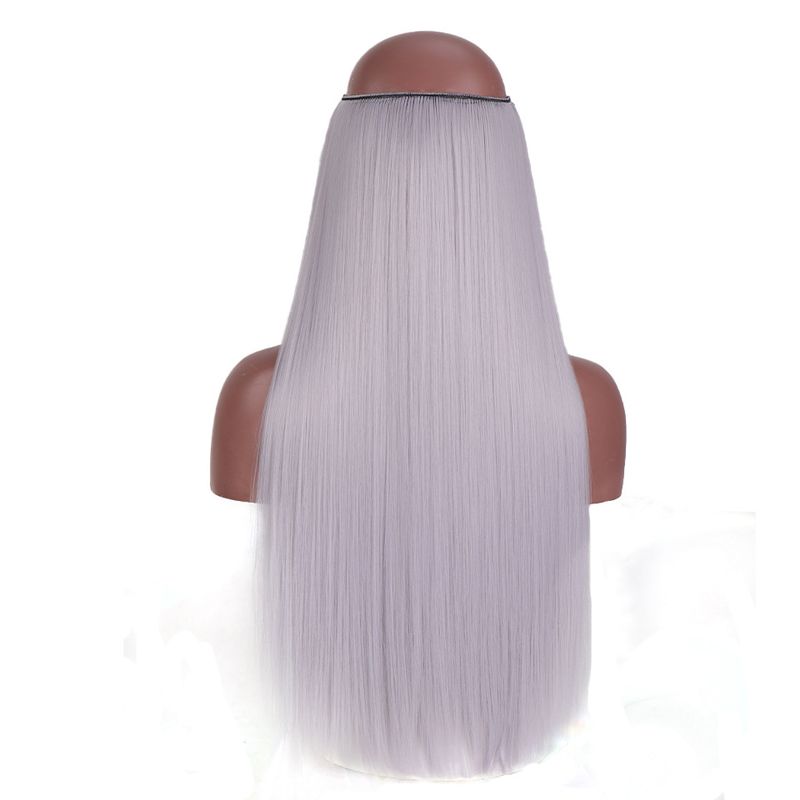 Extension per capelli con lenza elastica, extension per capelli in fibra chimica, le donne indossano naturalmente pezzi di capelli lisci_voghion.com