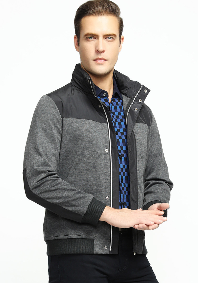 Patchwork décontracté col montant bouton fermeture éclair manteau pour hommes veste pour hommes_voghion.com