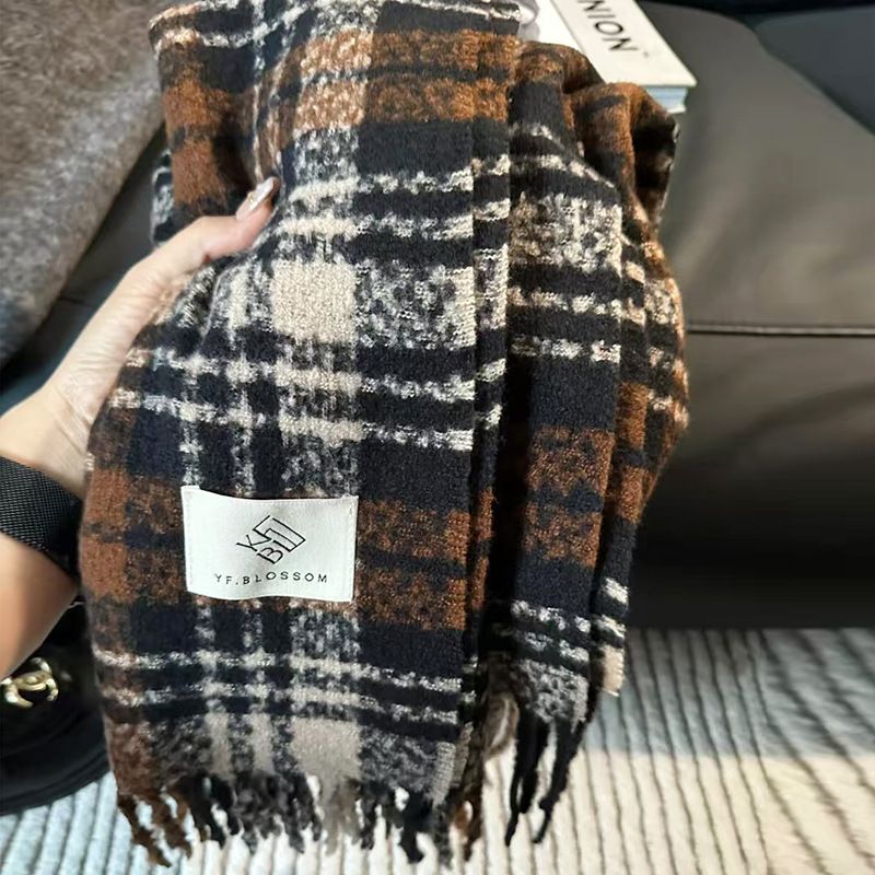 Sciarpa calda in stile coreano per donna, edizione invernale, rosa secco, sbiancante, ispessita, scaldacollo, scialle con nappe_voghion.com