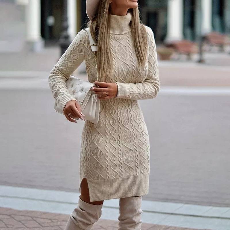 Women's Clothing new high collar slim long autumn and winter warm sweater women's dress_voghion.com