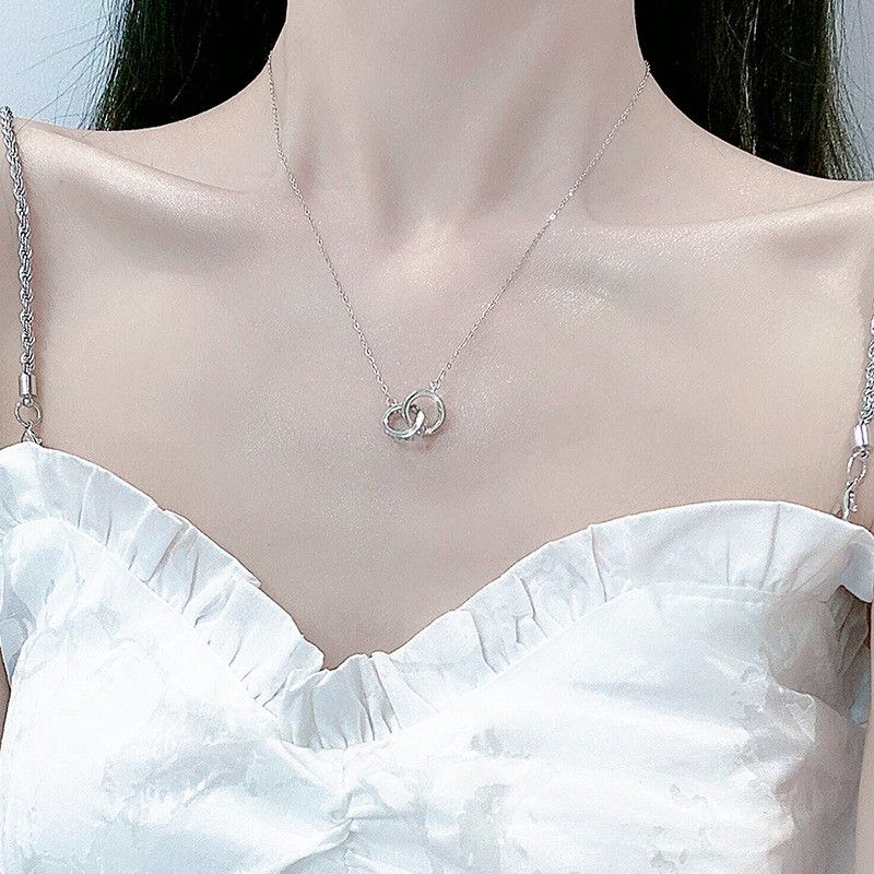 Bereit Lager Urious Hochzeit Sterg Sier Doppel Runde Kreis Zirkonia Choker Halsketten Für Frauen Mädchen XN285_voghion.com