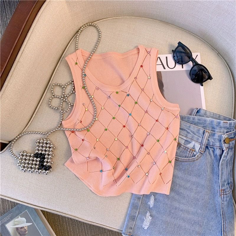 Women's Clothing Unique And Chic Camisole Vest Shiny Bottoming Inner Wear And Outer Wear Sleeveless Knitted Top_voghion.com