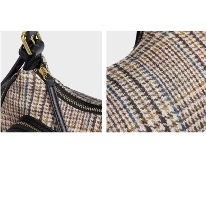 fall And Winter New Double Pockets Plaid Design Armpit Fashion Multifunctional Commuter Shoulder Crossbody Bag Casual Versatile Simple Daily_voghion.com