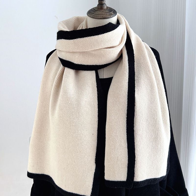 Schwaarz-wäiss Faarfpassend Schal, Wanter neien High-End Randstrickpullover, Nischdesign, villfälteg fir Männer a_voghion.com