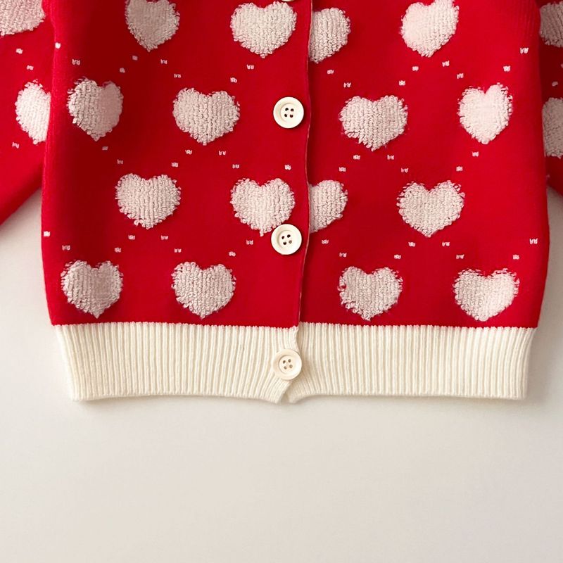Completo cardigan e vestito in maglia per bambine con ricamo a cuore - Completo morbido a maniche lunghe per bambine e bambini (3-8 anni, 90-130 cm) - Rosso/Rosa/Verde_voghion.com