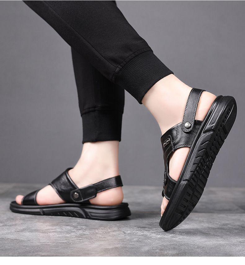 Zapatos de playa casuales de piel de vaca de primera capa para hombre, sandalias de verano nuevas, cómodas y de doble uso, de cuero genuino, versátiles para exteriores_voghion.com