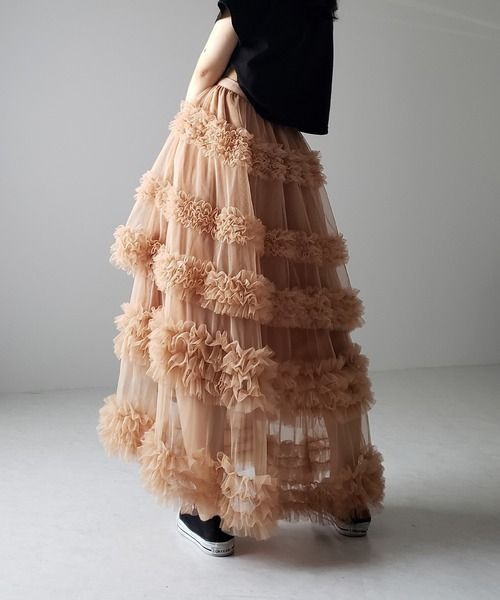 K Three-layer Pleated Net Skirt With Japanese Style; Long Skirt With Three-dimensional Decoration. Without A Bag Or Other Accessories_voghion.com