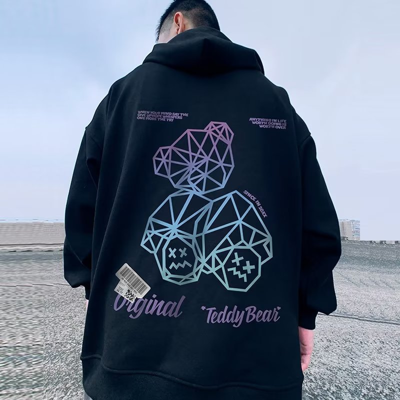Oversize autumn winter loose and oversized hooded plush zippered cardigan, chubby hoodie, men's trendy jacket_voghion.com