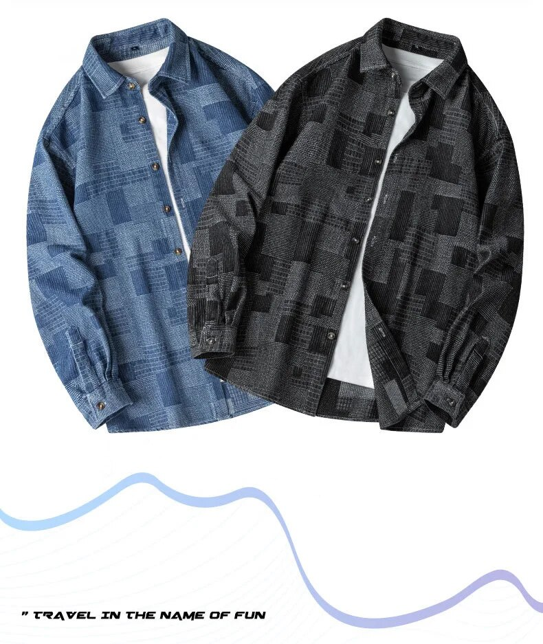 2024 nueva primavera a cuadros Denim moda tamaño suelto negocios Casual camisa versátil ropa de hombre_voghion.com