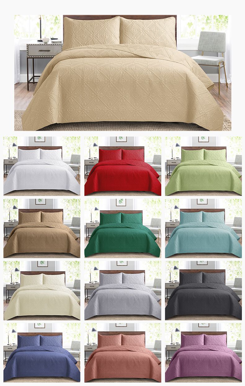 Quilted Bedspread Set 3-Piece Ultrasonic Embossed Reversible Cover With Cotton Filling Machine Washable Luxury Bedding_voghion.com
