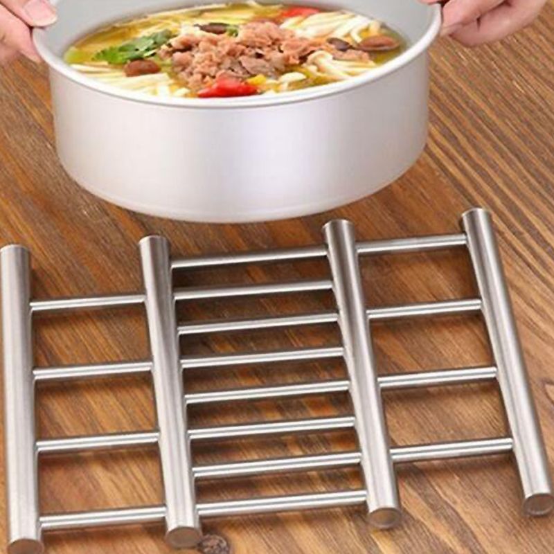 2Pcs Adjustable Stainless Steel Kitchen Insulation Pads Ladder Trivet Worktop Saver Pot Pan Stand Rack_voghion.com