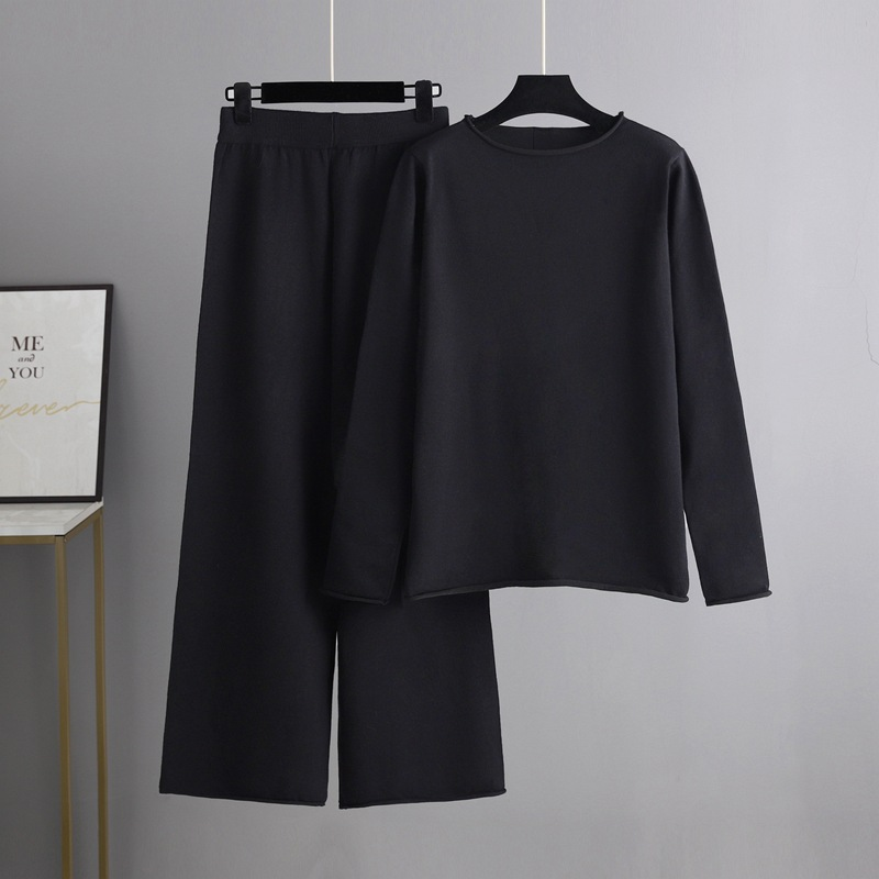 Pantaloni larghi lavorati a maglia da donna Set pantaloni casual maglione moda Temperamento due pezzi_voghion.com