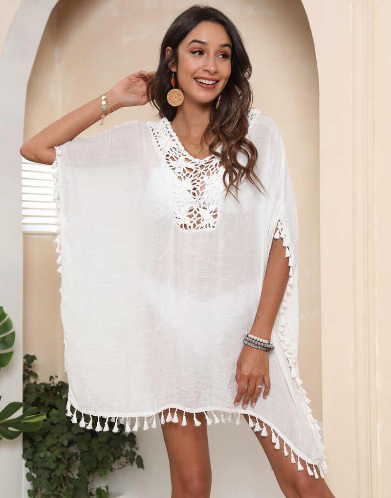 Camicetta allentata sexy con frange con cuciture a gancio da donna_voghion.com