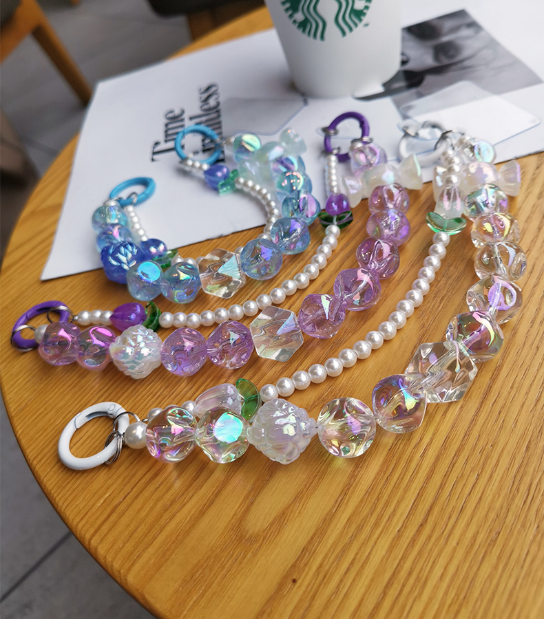 Mobile Phone Strap Wrist Chain Colorful Round Beads Handmade Pearl Beaded Pendant Short Phone Case Universal Anti Loss_voghion.com