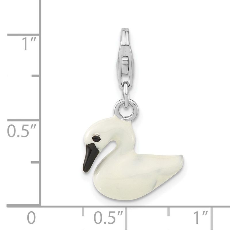 Sterling Silver 3-D Enameled White Swan W/ Lobster Clasp Charm_voghion.com
