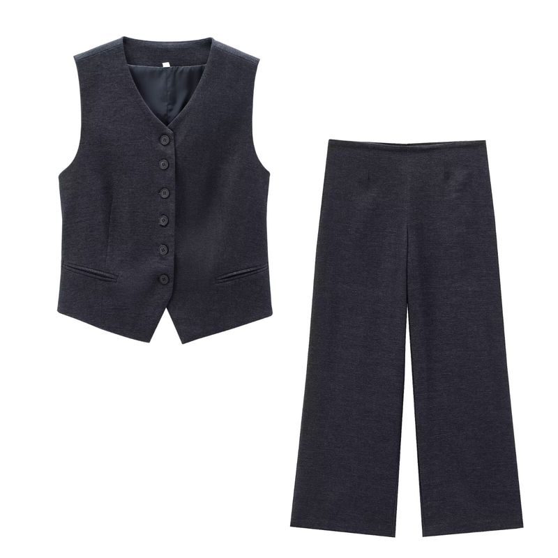 Women's clothing 2024 summer new item denim linen suit vest lantern pants set_voghion.com