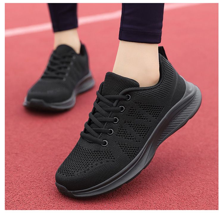 Comfortable all black 2024 spring/summer mesh breathable sports women's soft sole running casual work shoes_voghion.com