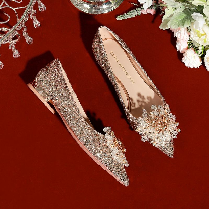 Scarpe da sposa nuove damigelle d'onore, grossolane, poco profonde, con diamanti e paillettes, con tacco alto, perle e cristalli_voghion.com