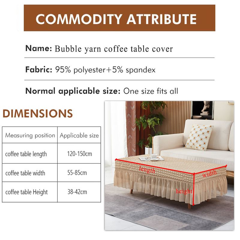 Nappe élastique élégante à ourlet à bulles – Anti-poussière, extensible, compatible avec les tables basses rectangulaires (120-150 cm x 55-85 cm)_voghion.com