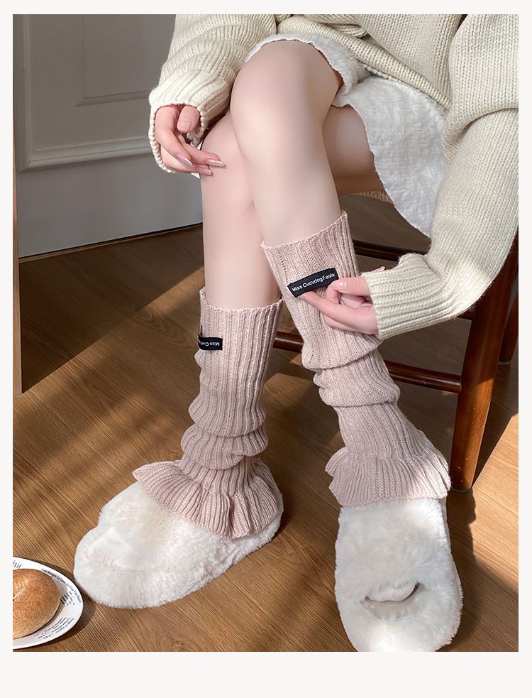 Scaldamuscoli Bootshang Calzini in cotone stile balletto per donna Calzini in pile autunnali e invernali Etichetta in tessuto lavorato a maglia Colore unito Miu Hot Girl lavorato a maglia_voghion.com