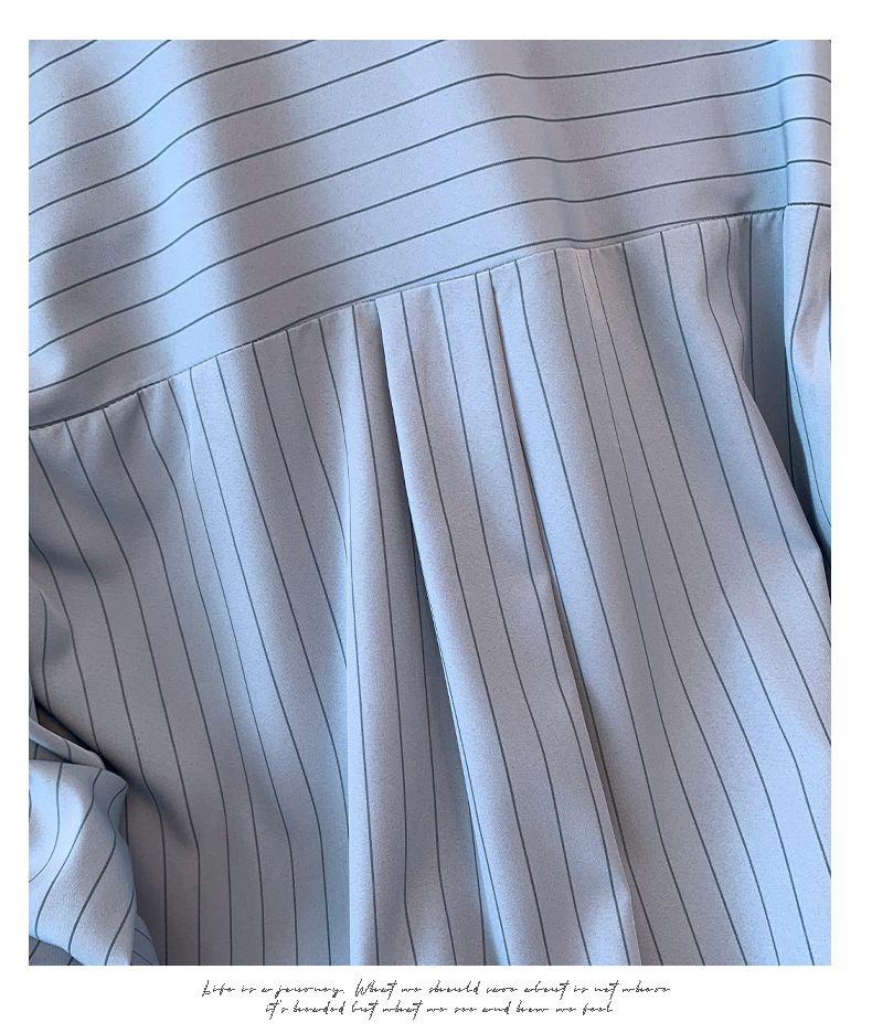 Women's Clothing Striped Drawstring Shirt Design Niche Lazy Style Loose Beautiful Long Sleeved Shirt_voghion.com