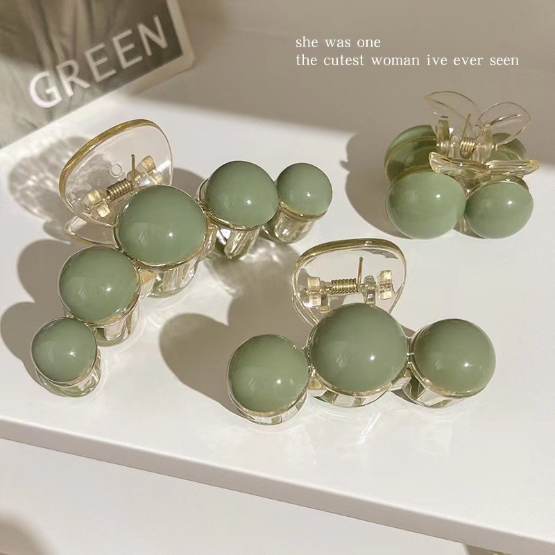 Forcina coreana dal temperamento elegante, perla verde femminile, forcina grande e piccola sul retro della testa, lotto di forcine per ornamento della testa con clip di squalo_voghion.com