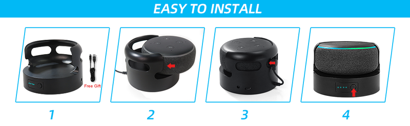 Bärbart uppladdningsbart Alexa Smart Speaker Stand för Echo Dot 3rd 5200mAh/10400mAh batteribas_voghion.com