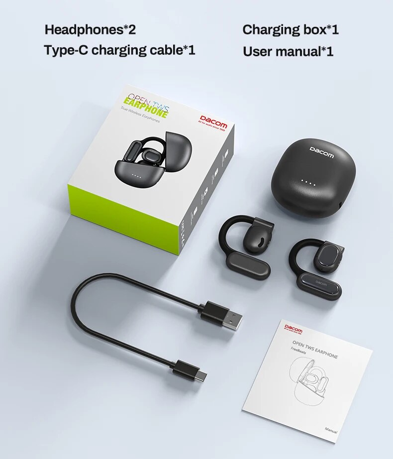 DACOM Earphones Wireless Bluetooth Headset TWS Super Bass Headphones Type-C Bluetooth5.3 Open Earbuds With Dual Mic_voghion.com