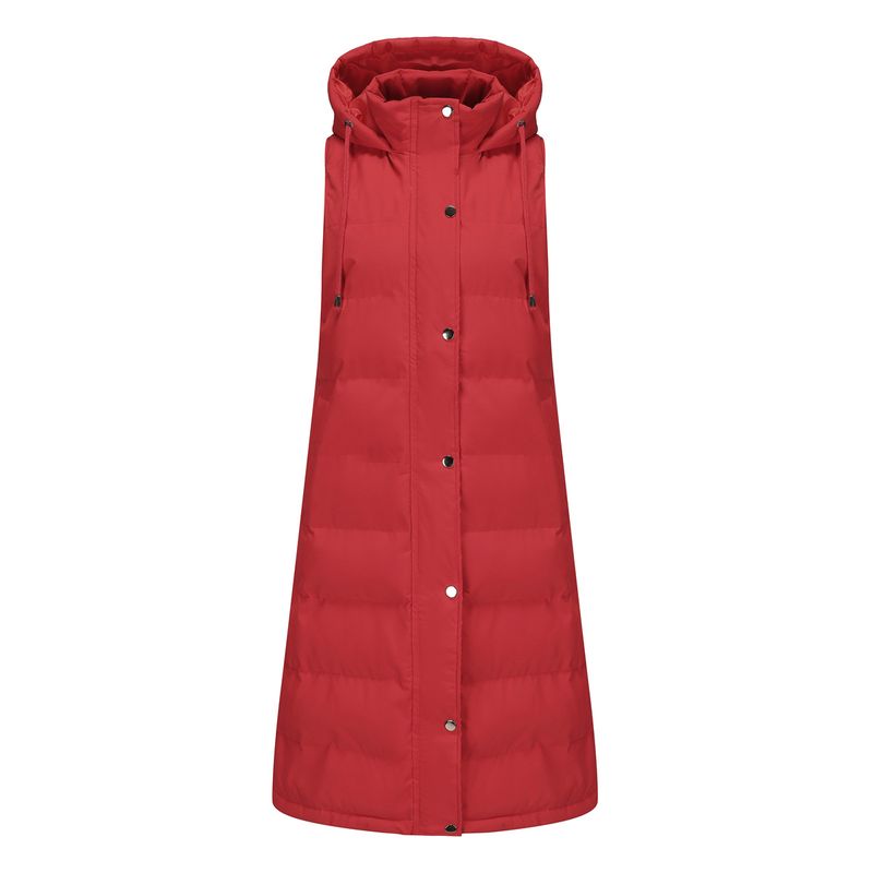 Women's Long Sleeveless Hooded Vest With Zip Front, Quilted Padded Jacket For Winter, Casual Outerwear In Solid Colors_voghion.com