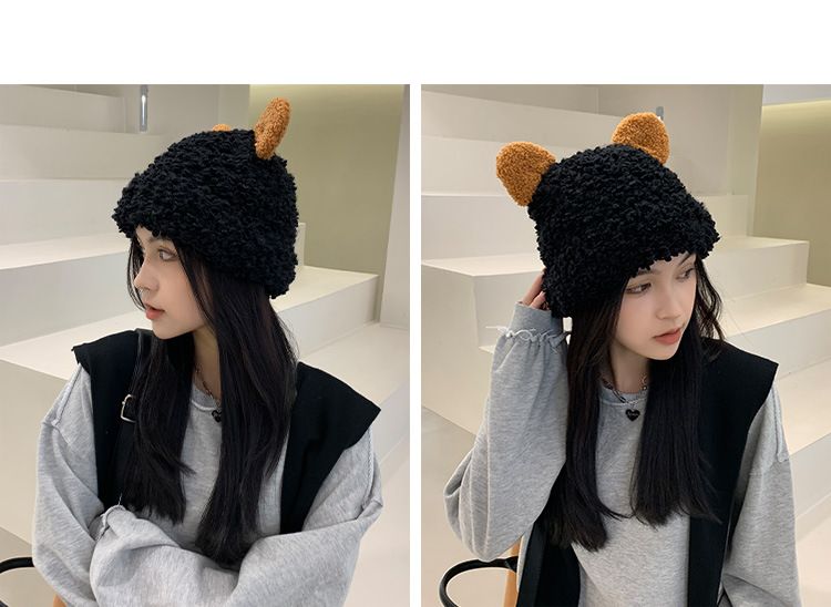 Plush And Thickened Knitted Hat Knit Beanie Winter Warm Fleece Lined Hat With Panda Design Soft Stretchy Ribbed Cuff For Cold Weather_voghion.com
