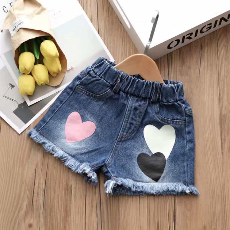 Set da ragazza estivo pantaloncini di jeans coreani+t-shirt a maniche corte in due pezzi per bambini_voghion.com