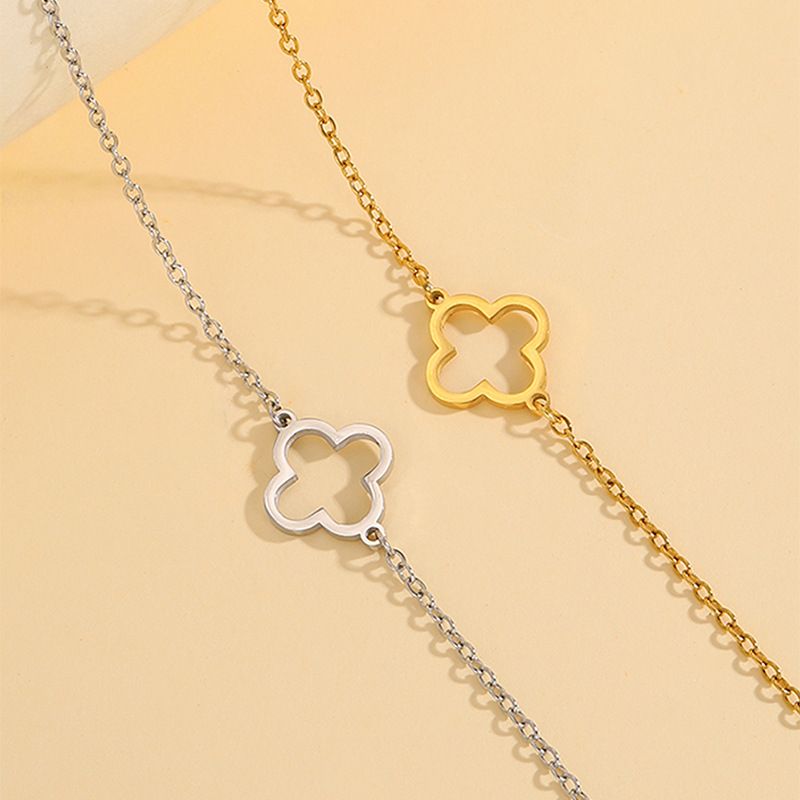 Diamond Bracelet Women Bracelets Gold Titanium Steel Bracelet Fashion Korean Style Simple Plain Titanium Steel Silver For Women Four-Leaf Clover Holl_voghion.com