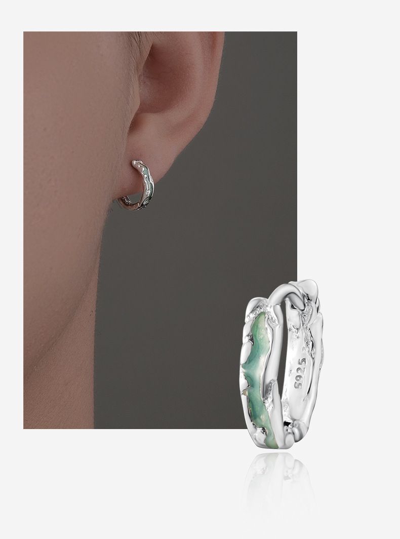 S Silver Needle High End, mintgrüner Schnallenclip ohne Ohrlöcher, einzeln, einzigartiges Design für Herrenohrringe_voghion.com
