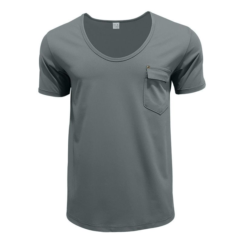 Unbeatable Quality Summer New T-shirt V-neck Patch Pocket Solid Color Plus Size Thin Short Sleeved Men's Clothing_voghion.com