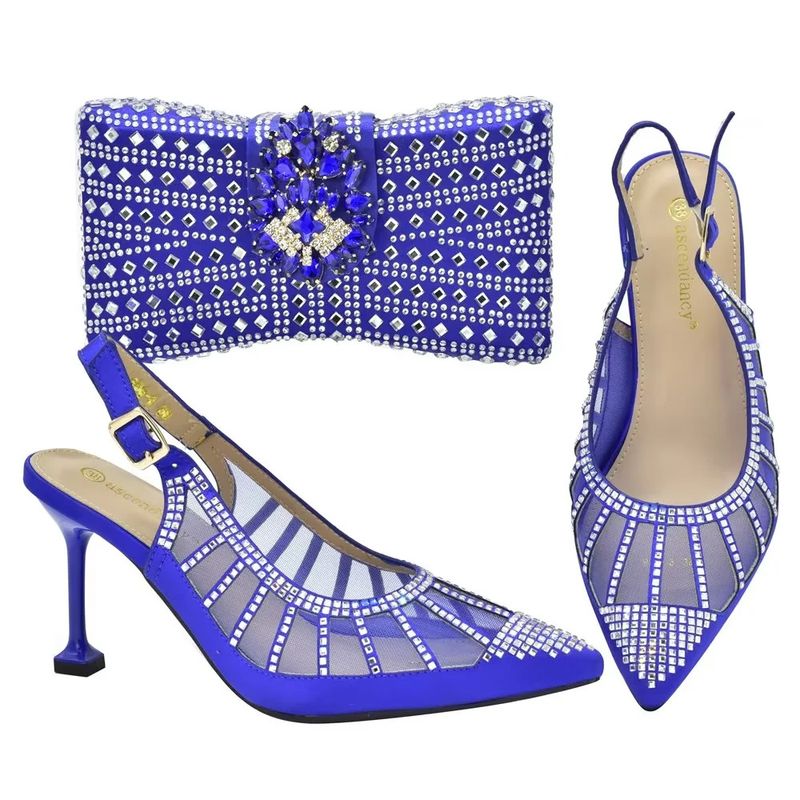 Sandali con tacco a spillo incastonati di diamanti con set di borse da cena Borsa da sera con strass dal design elegante_voghion.com