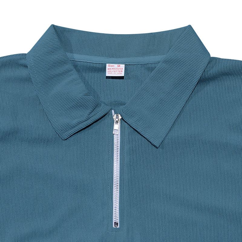 Sommer-Set aus neuem europäischen und amerikanischen Handel für große Herren in Volltonfarbe mit Kragen, kurzen Ärmeln und Hosen-Set mit Reißverschluss, 2-teilig_voghion.com