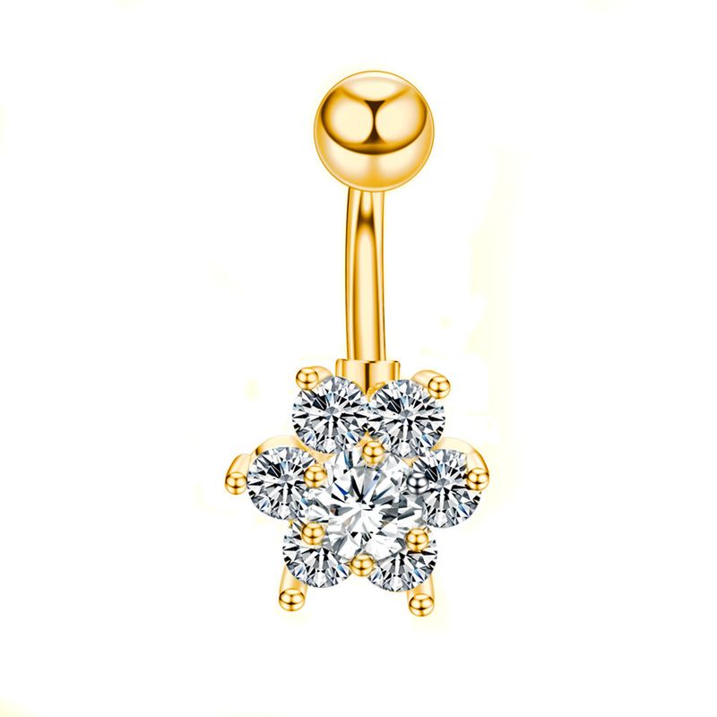 Nuovo anello dritto in acciaio inossidabile tempestato di diamanti, fiore di zircone, accessorio per piercing all'ombelico_voghion.com