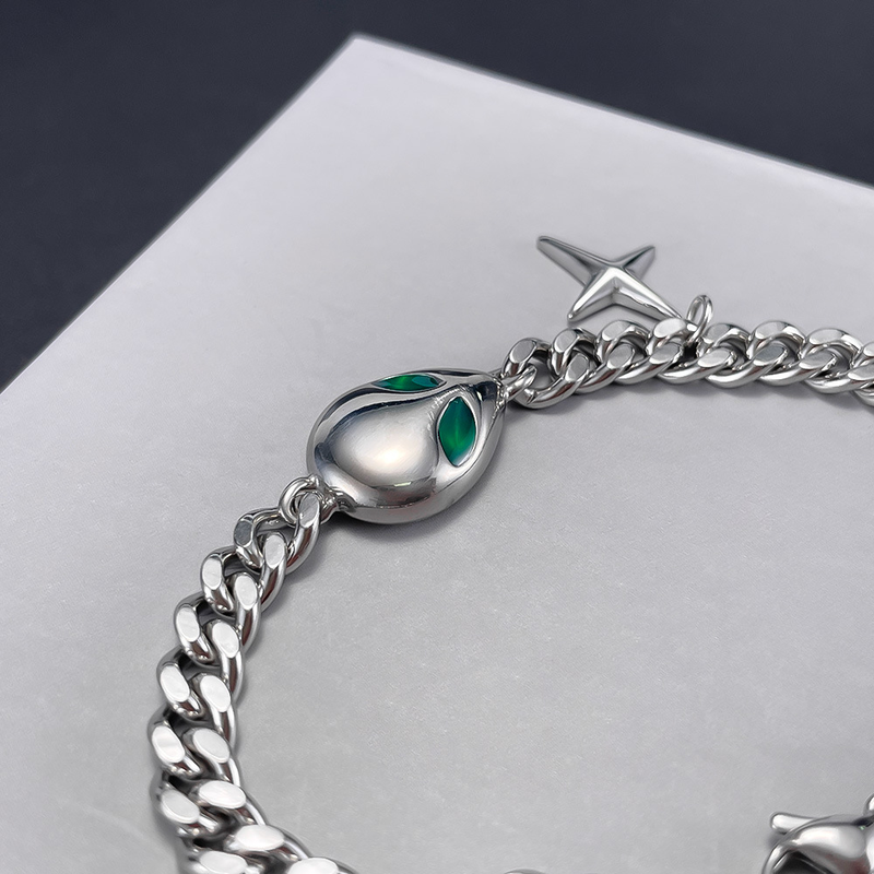 Bracciale in acciaio inossidabile con catena cubana hip-hop, versatile e alla moda, per uomo, con accessori alieni di grande personalità._voghion.com
