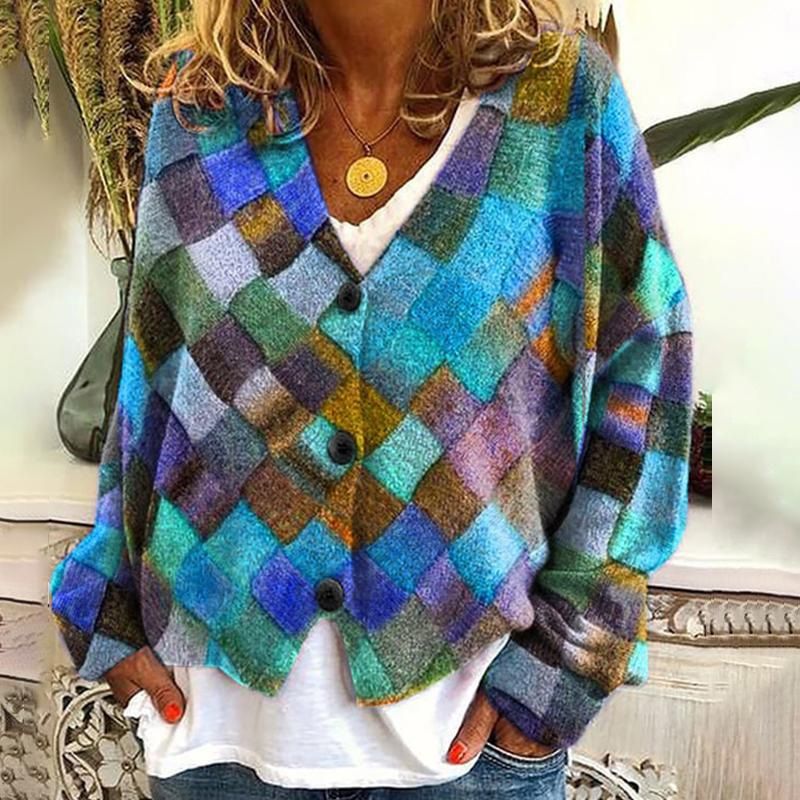 Abstract Print Christmas Cardigan Sweater – Stylish 3D Digital Print, Loose Fit Open Front Long Sleeve Wrap Poncho For Women & Men_voghion.com