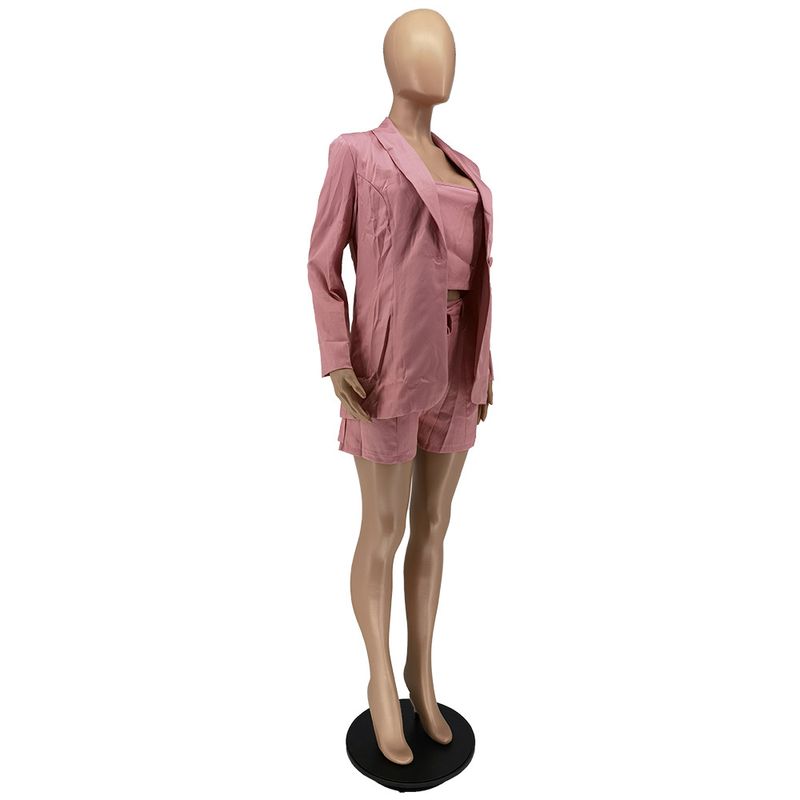 Damenbekleidung Sommermode Neue einfarbige Spitze Kleiner Anzug Dreiteiliger Anzug_voghion.com