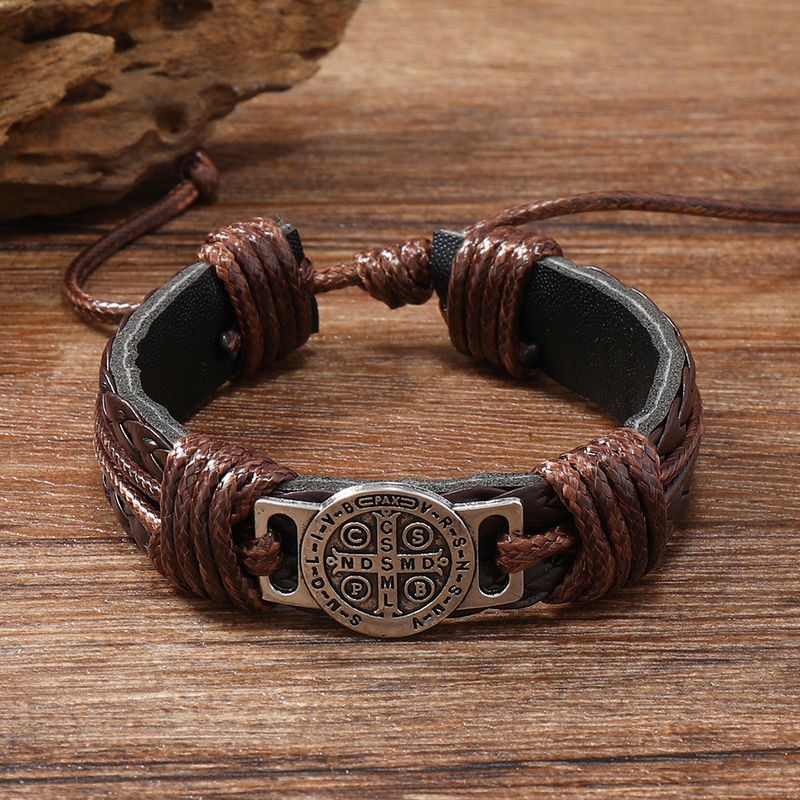 Bracciale retrò da uomo in pelle intrecciata a mano, stile retrò semplice, braccialetto regolabile con coulisse, accessori per braccialetti_voghion.com