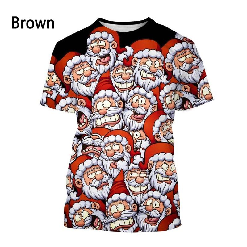 T-shirt humoristique à motif Père Noël pour homme, imprimé chien de Noël en 3D, décontracté, manches courtes, ample, col rond, été_voghion.com