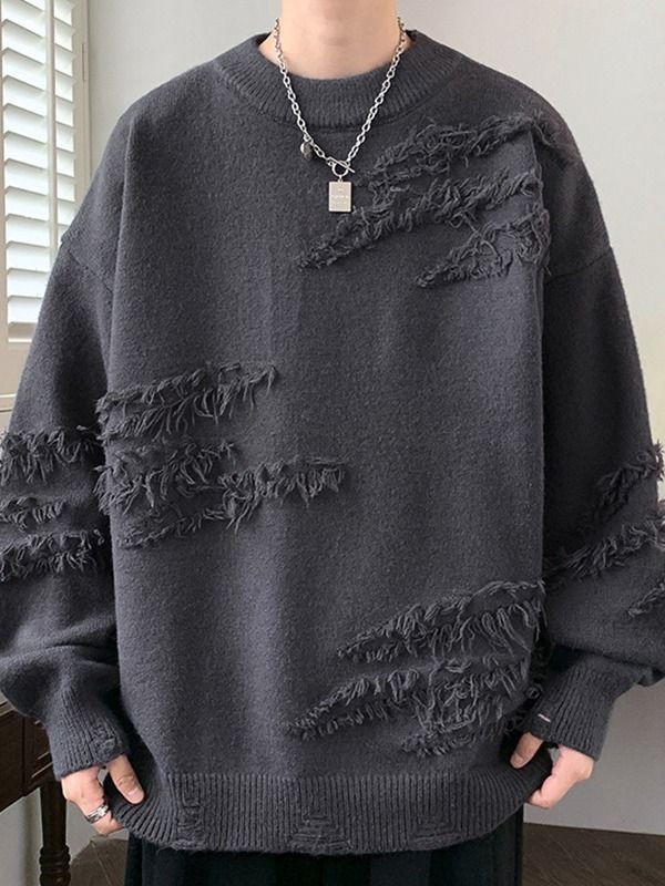 Personalisierter Rundhalspullover für Herren, Trendmarke für Herbst und Winter, coole, lockere Strickmode, Strickjacke im Lazy-Style für Männer_voghion.com