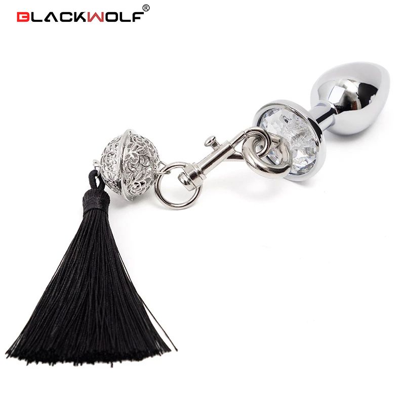 Black Wolf Metal With Brushes Crystal Beads Plug Handcuffs Prostate Massager Anal Vibrator Adult Toys Sex Store_voghion.com