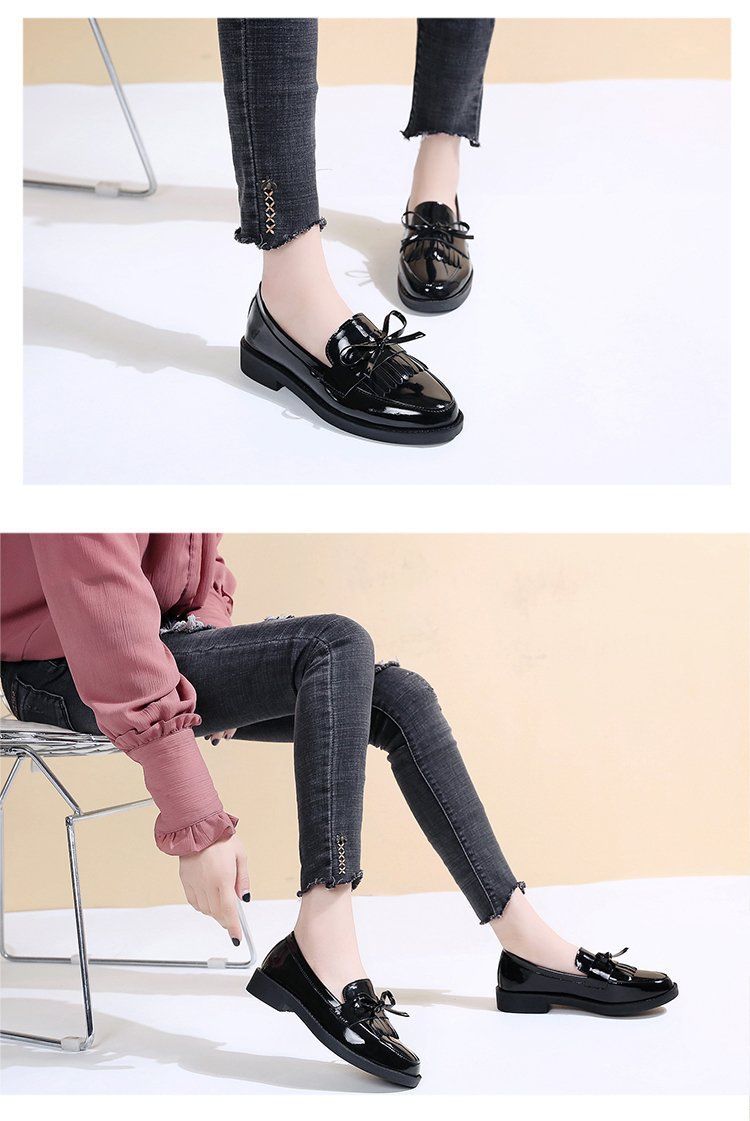 Kadınlar için kalın topuklu ayakkabılar 2024 ilkbahar ve sonbahar yeni kadın ayakkabıları fiyonklu küçük deri ayakkabılar öğrenci püsküllü mokasenler kadın İngiliz tarzı_voghion.com