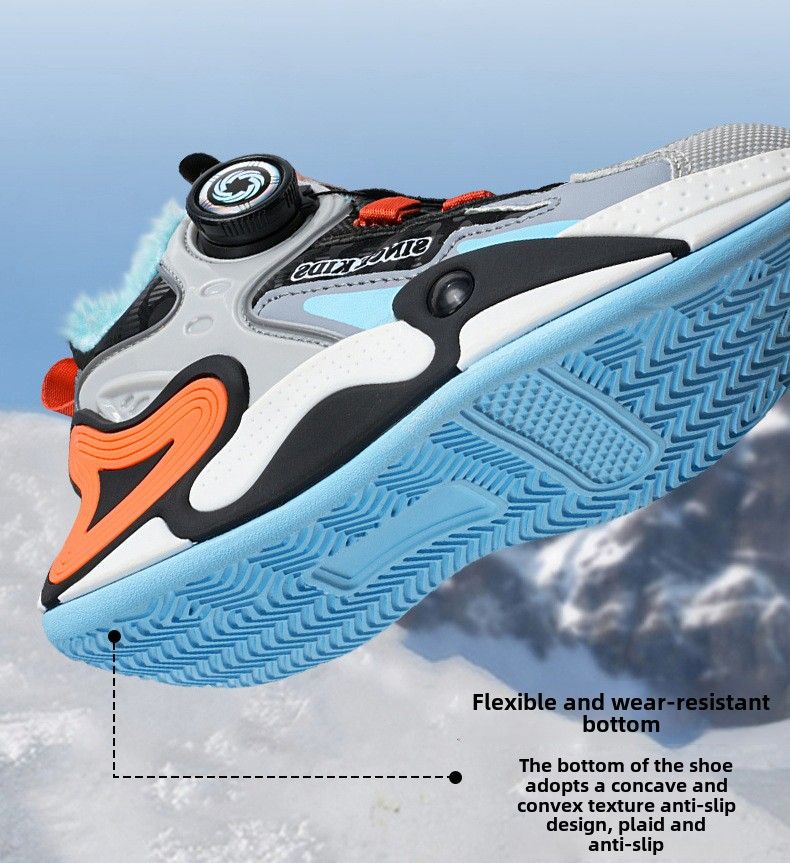 Boys' casual sports shoes Winter leather surface waterproof and velvet warm students Small and medium-sized children's sports shoes_voghion.com