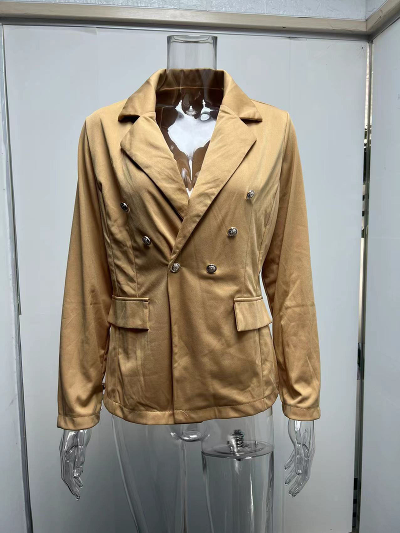 Stile di abbigliamento femminile giacca doppiopetto alla moda e semplice a maniche lunghe per donna_voghion.com