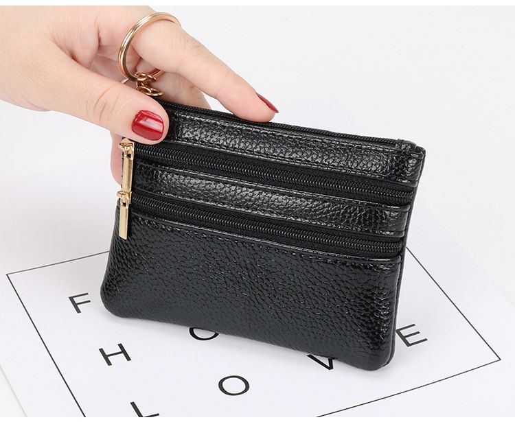 Wholesale coin purse women's short leather texture small wallet multi-function driver's license card bag soft leather key bag zipper bag_voghion.com