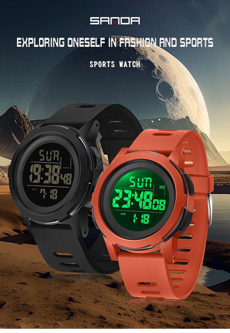 Digitaal horloge met LED-display, waterdicht, nachtlampje, alarm, stopwatch, aftelfunctie, dubbele tijd, unisex casual sporthorloge_voghion.com