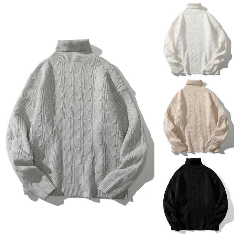 Ribattu korkeakauluksinen miesten neule syksy-talvikäyttöön, uusi neule paksunnetulla pohjalla ja jacquard-päällisellä nuorille_voghion.com